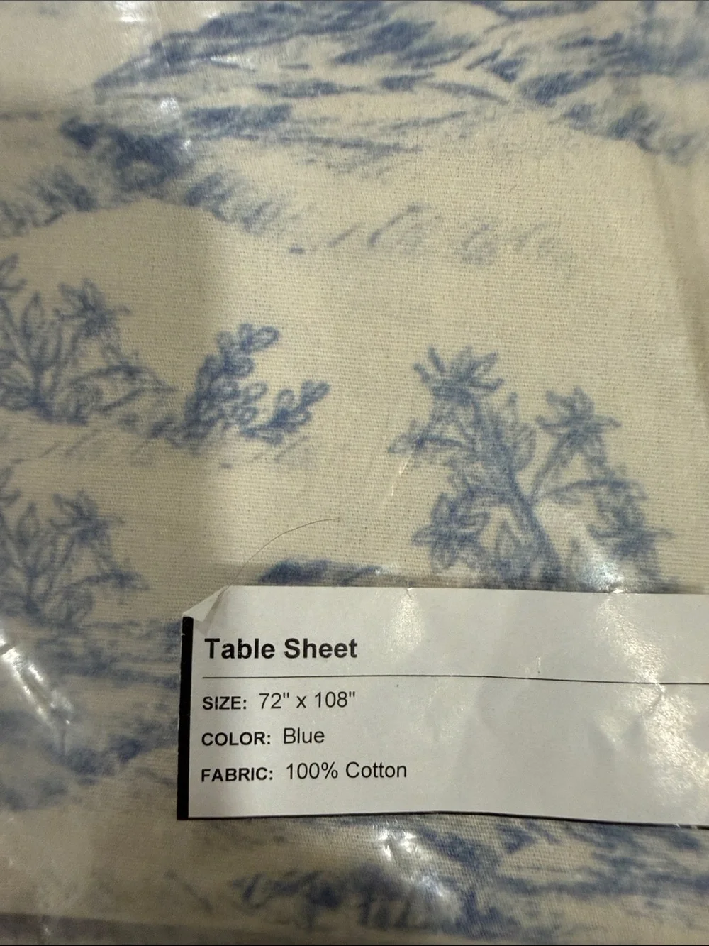 Friend of Mine Toile Tablecloth Blue/ White NWT Size 72”x108”